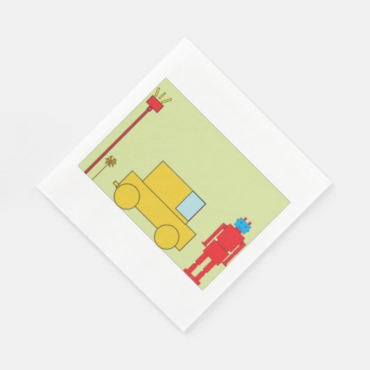 Serviette En Papier Robot Et Voiture Rétro (Coin)