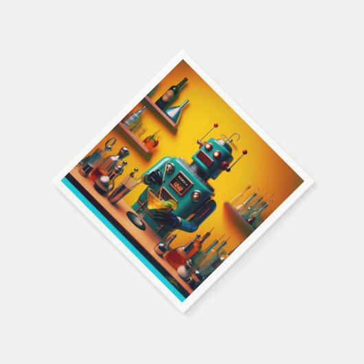 Serviette En Papier Robot futuriste rétro ROBIA 12J2 Mixologue (Coin)