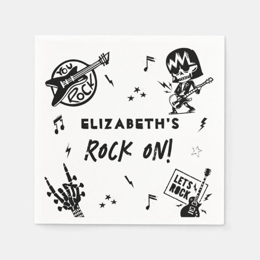 Serviette En Papier Rock et Roll Black & White Anniversaire Party (Devant)