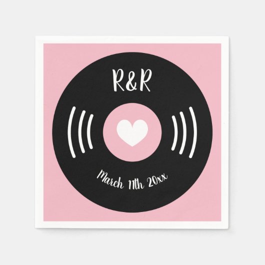 Serviette En Papier Rock et rouleau thème vinyle disque mariage (Devant)
