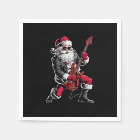 Serviette En Papier Rock & Roll Noël Santa Claus Guitare Player (Devant)