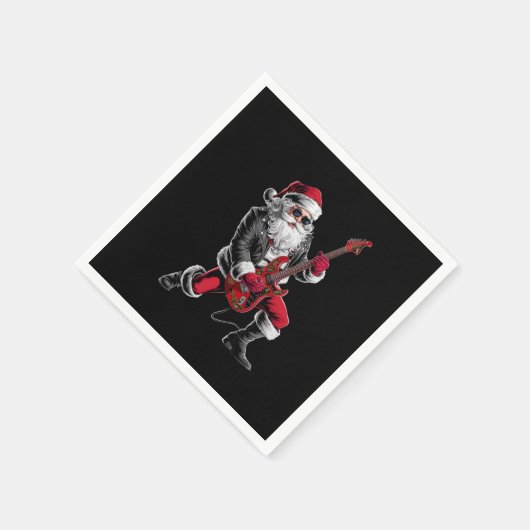 Serviette En Papier Rock & Roll Noël Santa Claus Guitare Player (Coin)