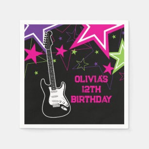 Serviette En Papier Rock Star Anniversaire Guitare Stars rose violet