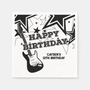 Serviette En Papier Rock Star Birthday Guitar Black White Stars