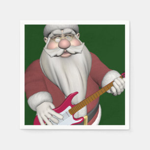 Serviette En Papier Rock Star Père Noël avec guitare électrique rou