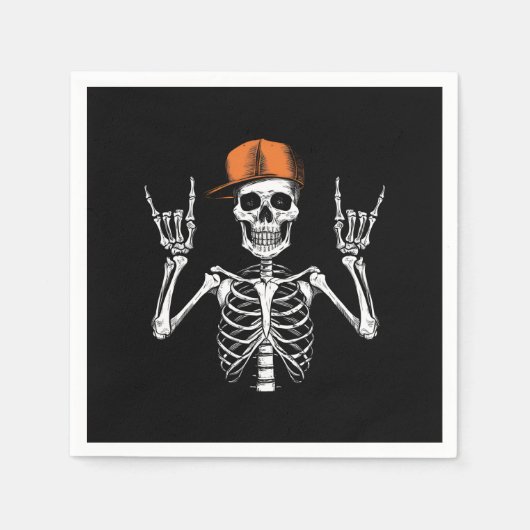 Serviette En Papier Rocker Skeleton Casquette Skin Cool Halloween Punk (Devant)
