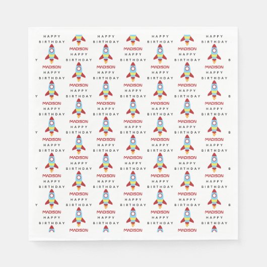 Serviette En Papier Rocket Spacship Lancement Nom personnalisé Anniver (Devant)