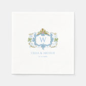 Serviette En Papier Rococo Blue Monogram Crest Wedding  (Devant)
