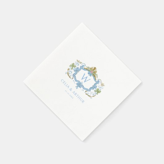 Serviette En Papier Rococo Blue Monogram Crest Wedding  (Coin)