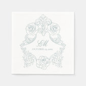 Serviette En Papier Rococo Crest Monogramme Dusty Blue Mariage Logo (Devant)
