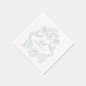 Serviette En Papier Rococo Crest Monogramme Dusty Blue Mariage Logo (Coin)