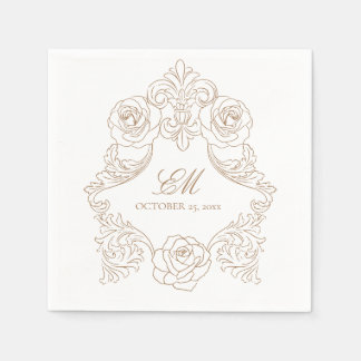 Serviette En Papier Rococo Crest Monogramme Golden Brown Mariage Logo