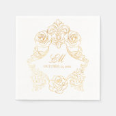 Serviette En Papier Rococo Crest Monogramme Golden Foil Mariage Logo (Devant)