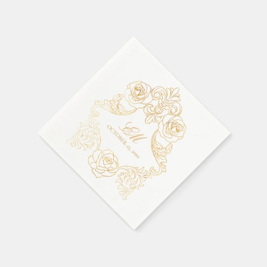Serviette En Papier Rococo Crest Monogramme Golden Foil Mariage Logo (Coin)