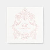 Serviette En Papier Rococo Crest Monogramme Mariage rose Logo (Devant)