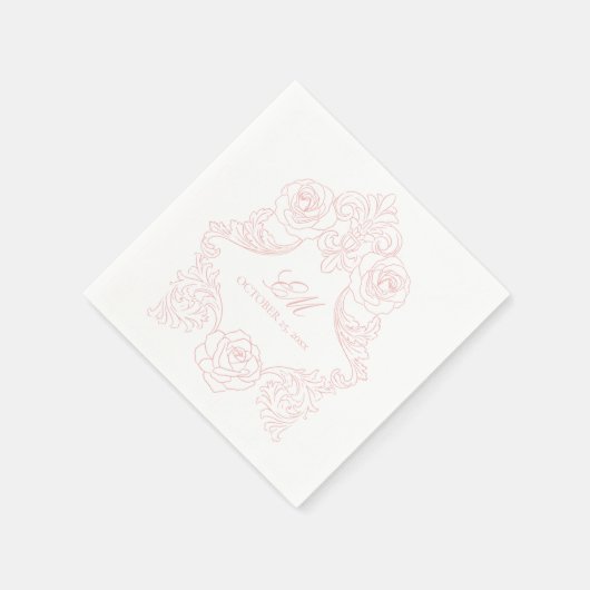 Serviette En Papier Rococo Crest Monogramme Mariage rose Logo (Coin)
