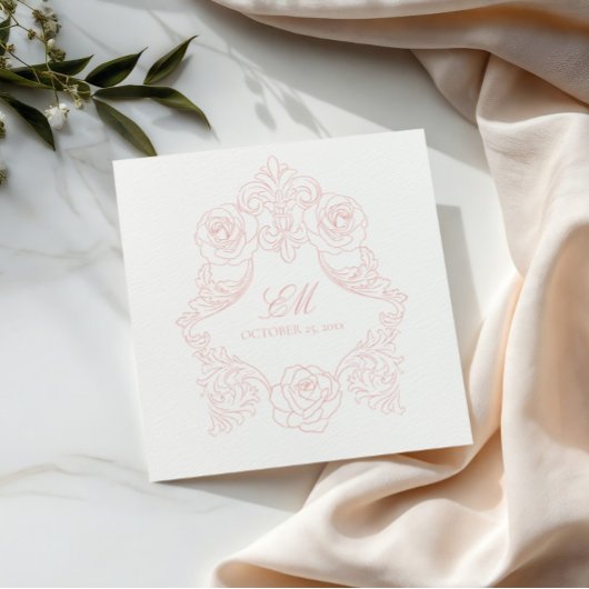 Serviette En Papier Rococo Crest Monogramme Mariage rose Logo