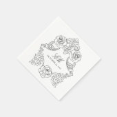 Serviette En Papier Rococo Crest Monogramme noir & blanc Logo Mariage (Coin)