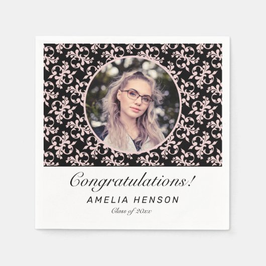 Serviette En Papier Rococo Pink Black Graduate Photo Graduate (Devant)