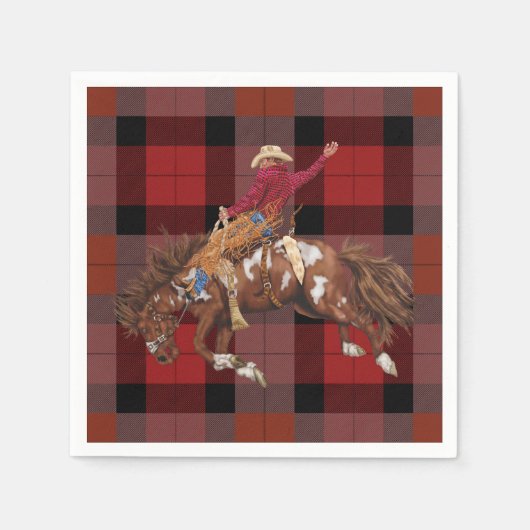 Serviette En Papier Rodeo Cowboy sur Bucking Bronco (Devant)
