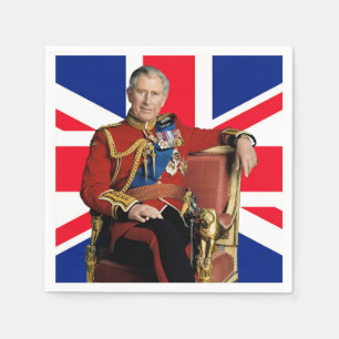 Serviette En Papier Roi Charles III avec drapeau britannique