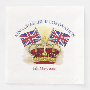 Serviette En Papier Roi Charles III Couronne de couronnement et drapea