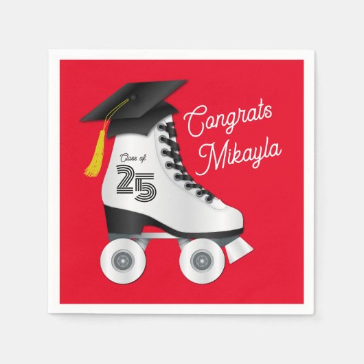 Serviette En Papier Roller Skate Graduation Party Patinage Rink Red (Devant)