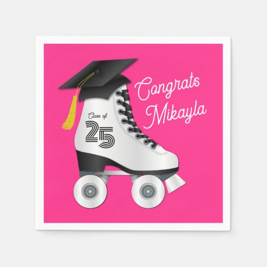Serviette En Papier Roller Skate Graduation Party patinoire rose (Devant)