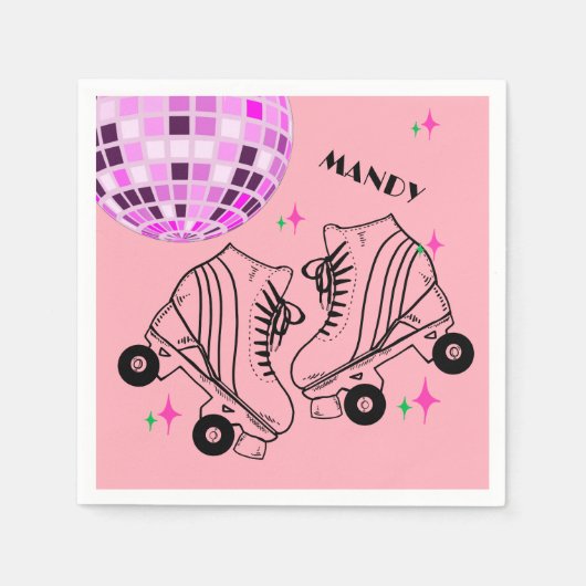 Serviette En Papier Roller Skates Derby Patinage rose Disco Anniversai (Devant)