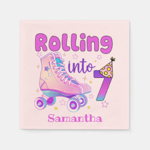 Serviette En Papier Rolling In 7 Roller Skater Anniversaire Célébrati