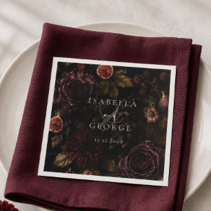 Serviette En Papier Romance Enraciné Mariage Botanique Foncé