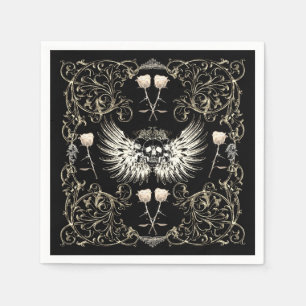 Serviette En Papier Romance gothique victorien Crâne aux ailes et rose