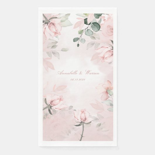 Serviette En Papier Romantic Blush Pink Secret Garden Roses Mariage (Devant)