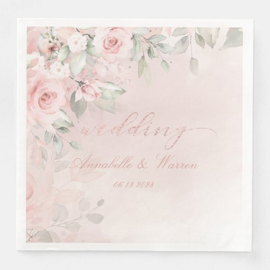 Serviette En Papier Romantic Blush Pink Secret Garden Roses Mariage (Devant)