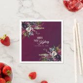 Serviette En Papier Romantic Bourgogne Floral Mr & Mrs Mariage (En situation)