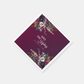 Serviette En Papier Romantic Bourgogne Floral Mr & Mrs Mariage (Coin)