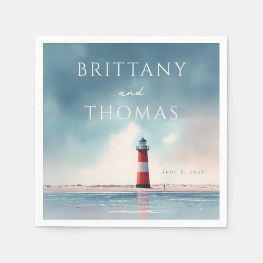 Serviette En Papier Romantic Coastal Lighthouse Scene (Devant)