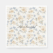 Serviette En Papier Romantic Cream Floral Blue Leaves Wedding (Devant)