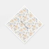 Serviette En Papier Romantic Cream Floral Blue Leaves Wedding (Coin)