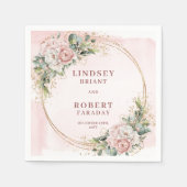 Serviette En Papier Romantic Dusty Pink Flowers Greenery Gold Glitter  (Devant)