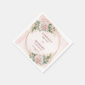 Serviette En Papier Romantic Dusty Pink Flowers Greenery Gold Glitter  (Coin)