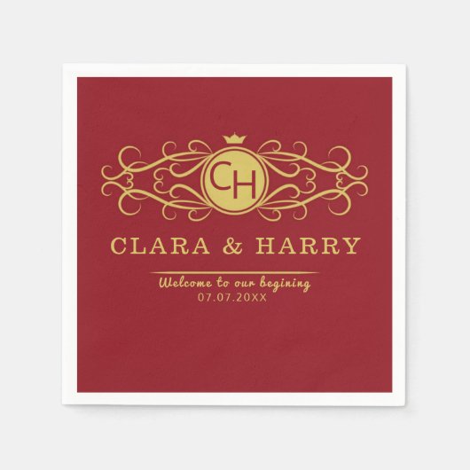Serviette En Papier Romantic gold red elegant calligraphy wedding  (Devant)