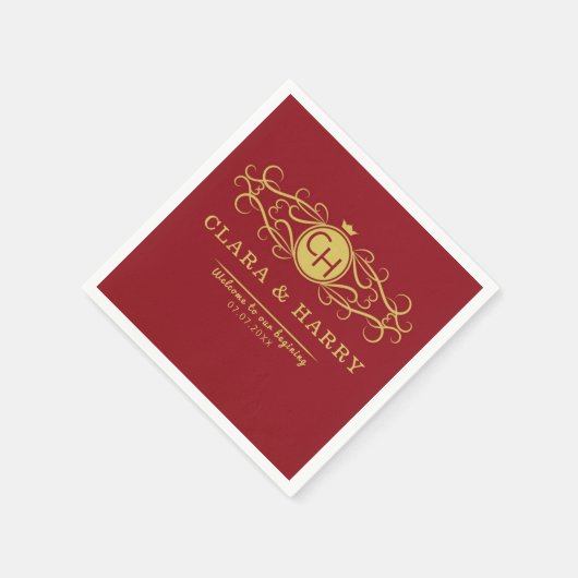 Serviette En Papier Romantic gold red elegant calligraphy wedding (Coin)