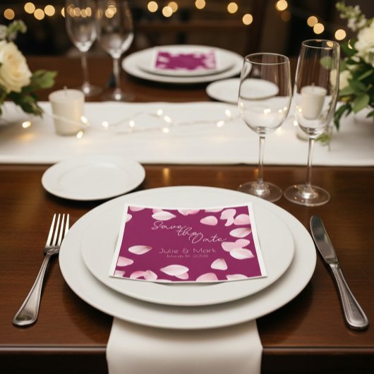 Serviette En Papier Romantic Pink Petals Save the Date Wedding