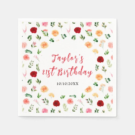 Serviette En Papier Romantic Roses Floral Birthday (Devant)