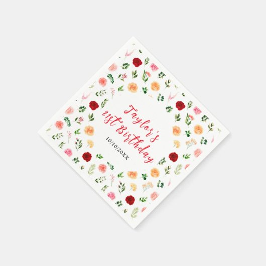 Serviette En Papier Romantic Roses Floral Birthday (Coin)