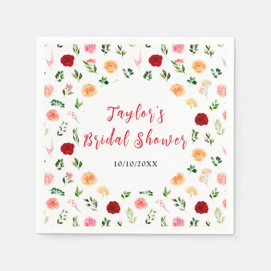 Serviette En Papier Romantic Roses Floral Bridal Shower (Devant)