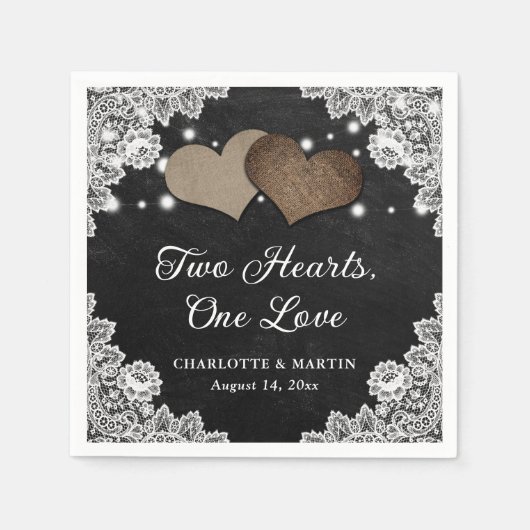 Serviette En Papier Romantic Rustic Black Chalkboard et Mariage de den (Devant)