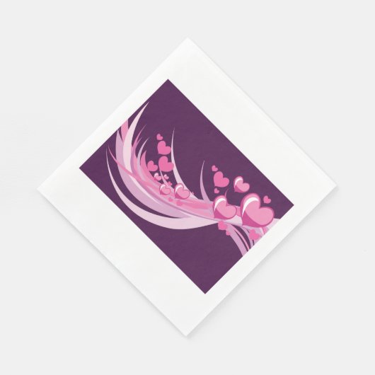Serviette En Papier Romantique Abstrait Coeurs Rose Design Sur Violet (Coin)