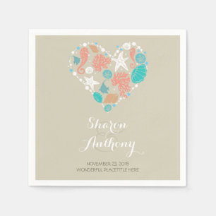 Serviette En Papier Romantique Beach Heart Mariage Papier Napkins